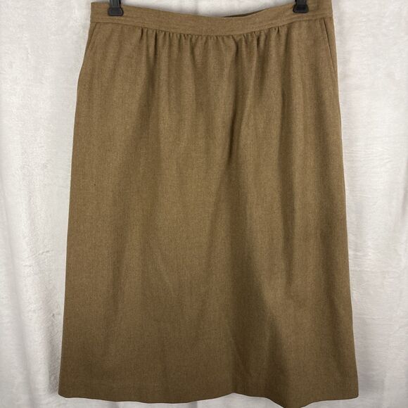 Vintage Evan Picone Skirt Brown 100% Wool Lined Slit Pencil Straight Size 16 - Picture 2 of 4